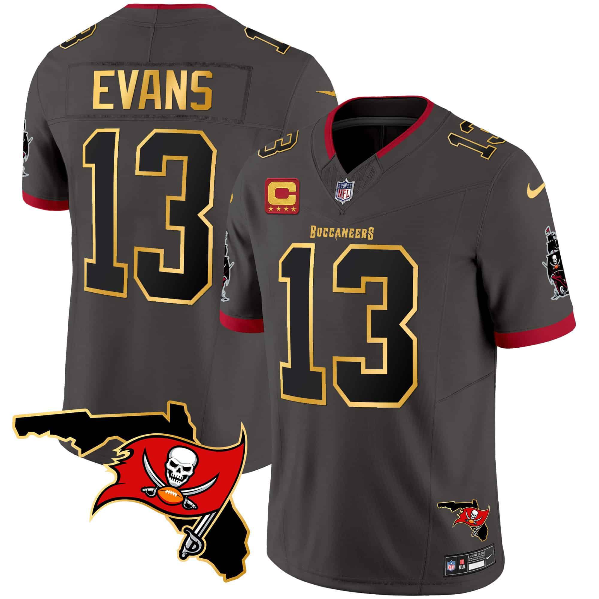 Men Tampa Bay Buccaneers 13 Evans Grey 2024 Nike Florida Patch Gold Trim Vapor NFL Jersey